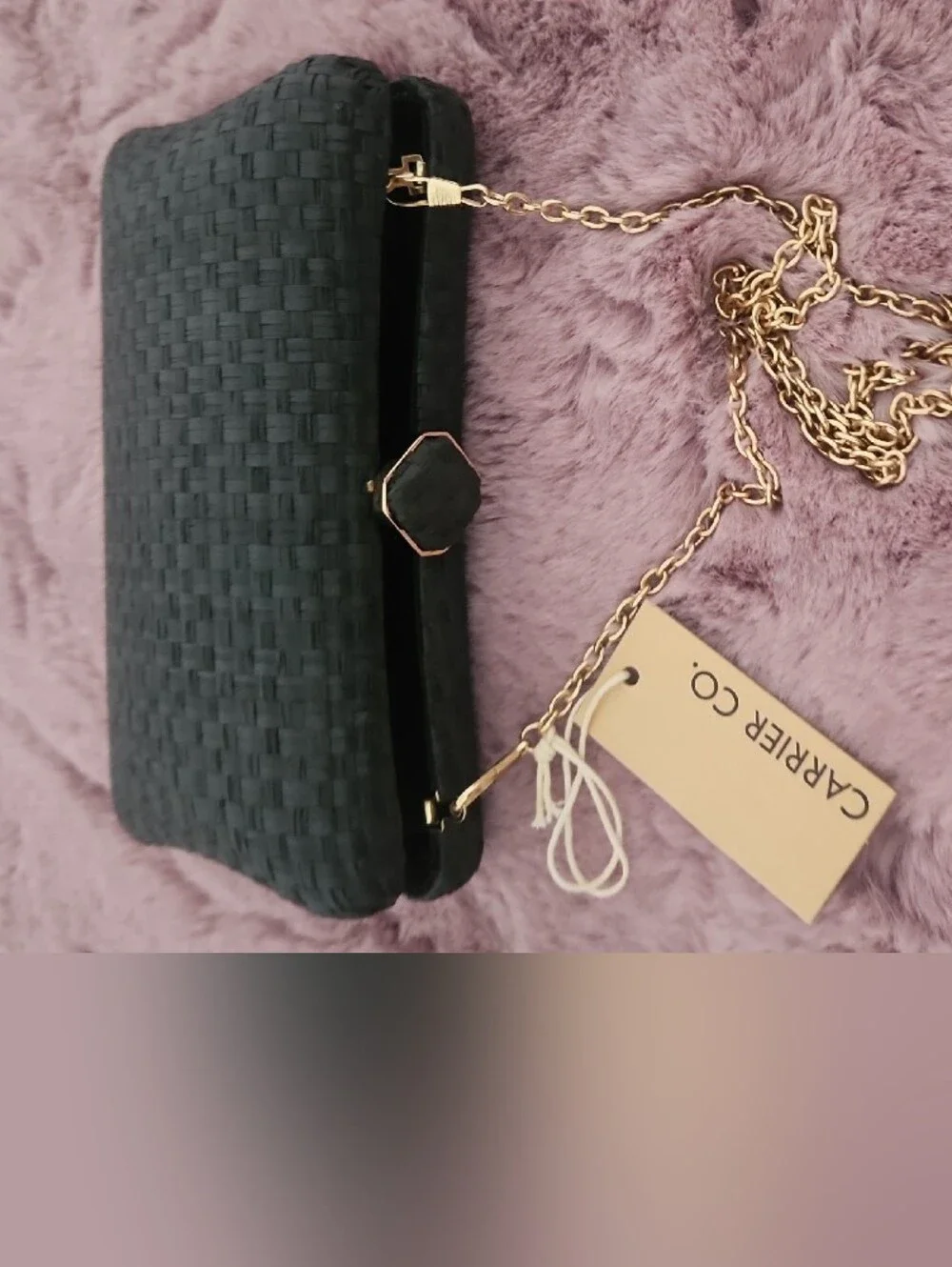 Woven Black Evening Clutch with Gold Accent